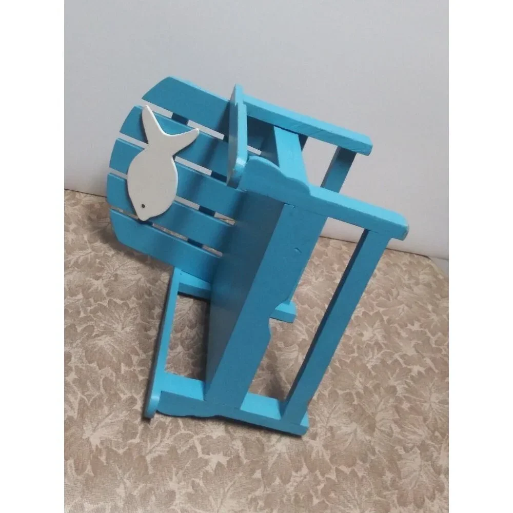 ?ADIRONDACK BEACH CHAIR Doll chair Blue wooden w/fish RARE